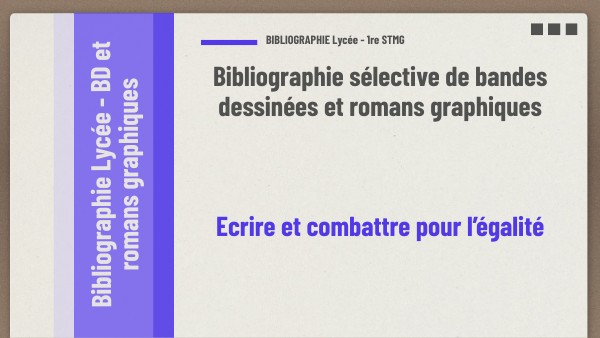 1re STMG BD Ecrire et combattre pour l’égalité Bibliographie