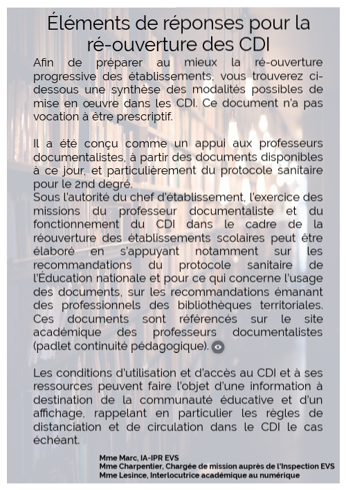 Éléments de réponses pour la réouverture des CDI