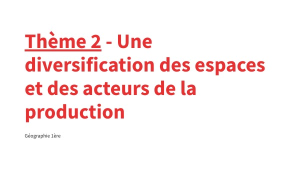 Géo 1ère Thème 2 Diversification des acteurs et des espaces de la prod