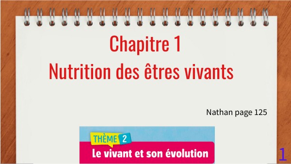 Chapitre 1 Nutrition des êtres vivants. 1