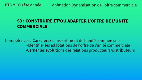 BTS MCO 1 S3 Construire et/ou adapter l'offre de l'unité commerciale