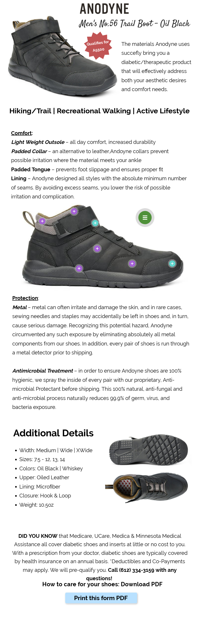 diabetic shoes covered by medicare on Anodyne Men S No 56 Trail Boot Oil Black Dahl Medical Supply