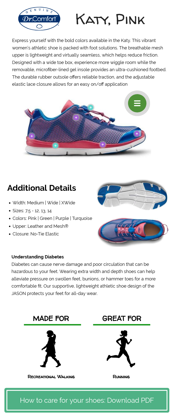 Dr. Comfort Women's Katy, Pink Athletic Diabetic Running Shoe