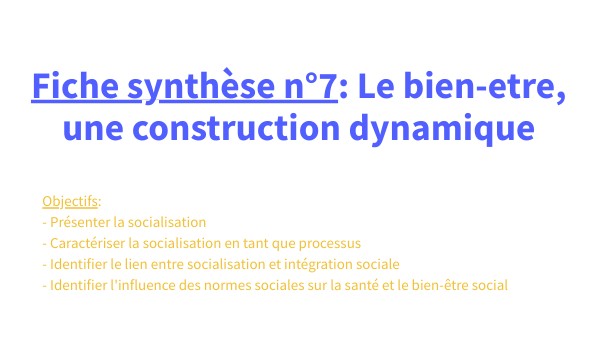 Fiche synthèse n7 Processus de socialisation