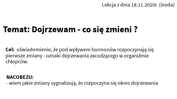 Sprawdzian Okres Dojrzewania Klasa 4