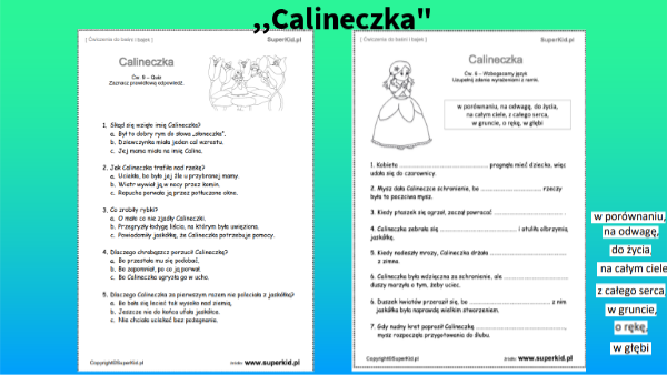 Calineczka-ćwiczenia do lektury