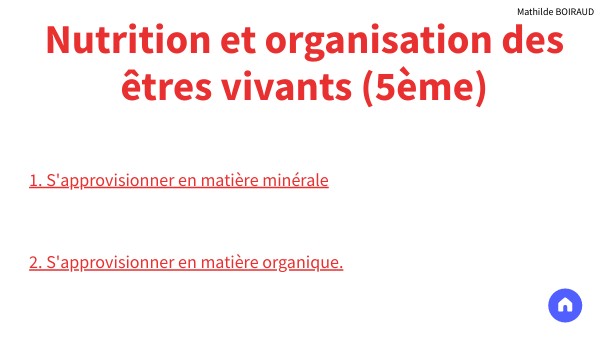Nutrition et organisation des êtres vivants (5ème)
