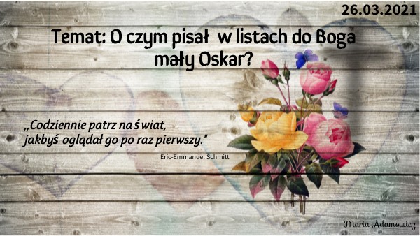 Oskar I Pani Róża Scenariusz Lekcji Oskar i pani Róża - czwarta lekcja