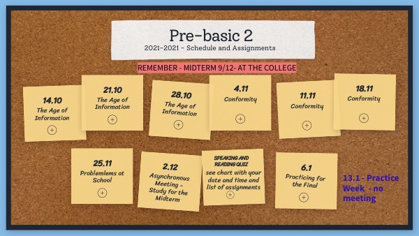 Pre-basic 2 2021-2022 - Schedule and Assignments