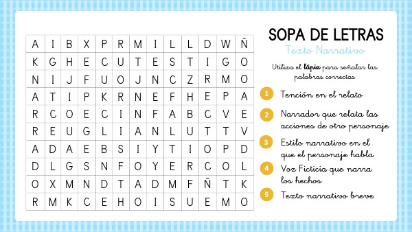 SOPA DE LETRAS Texto Narrativo