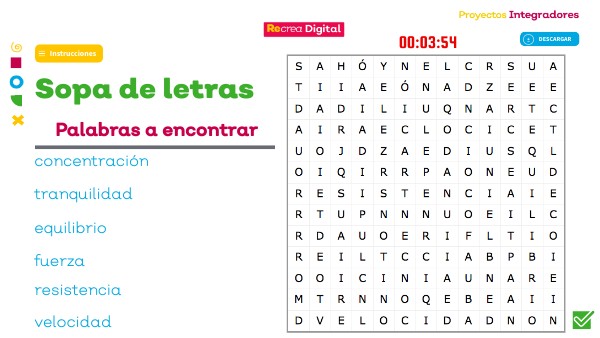 8. Sopa de letras, beneficios de la actividad física