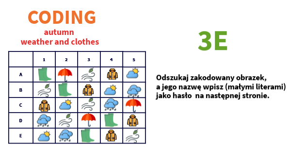 Kodowanie - jesienna pogoda i ubrania - język angielski.