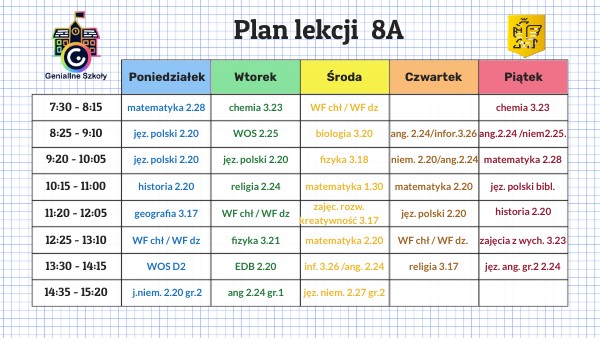 Beata Staszek Plan Lekcji Nr 90 - Plan lekcji 8A