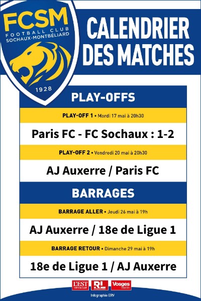 CALENDRIER matches FC SOCHAUX
