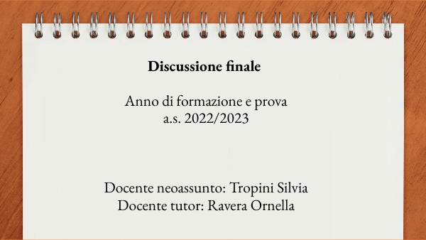PRESENTAZIONE - DISCUSSIONE FINALE PER ANNO DI PROVA