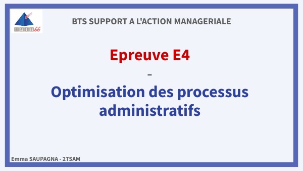 Fiche E4 Page De Garde Epreuve E4 - BTS SAM