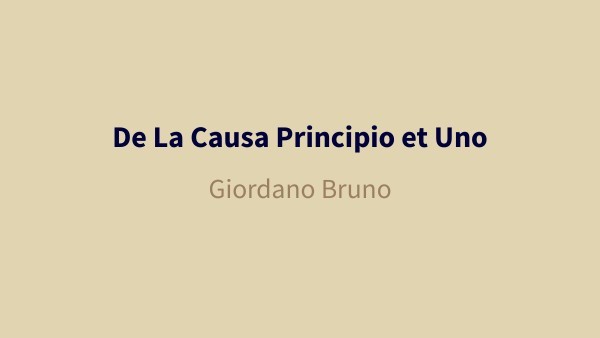 De La Causa Principio et Uno-Giordano Bruno