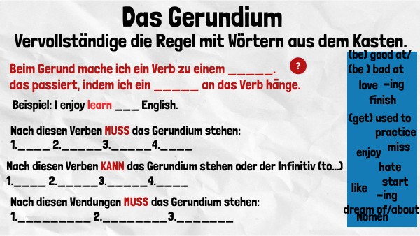 Wann Benutzt Man Das Gerundium Regel zum Gerundium