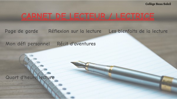 Carnet de lecteur / lectrice - Français 6ème