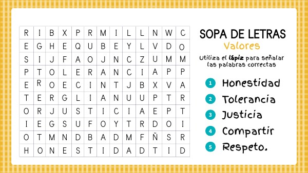 SOPA DE LETRAS VALORES F/C