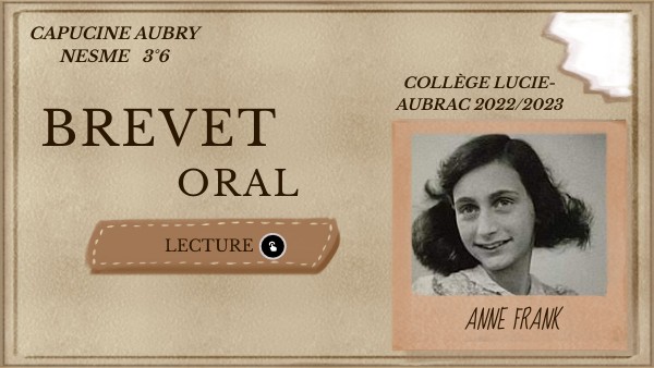 Brevet Page De Garde Anne Frank Oral Brevet Capucine