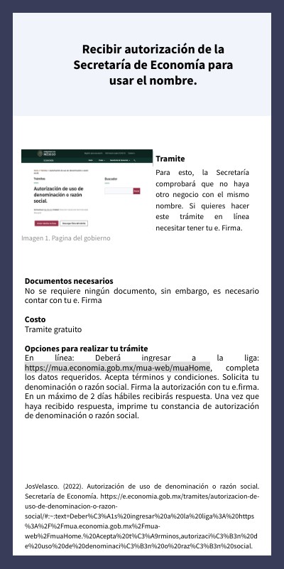 Recibir autorización de la Secretaría de Economía para usar el nombre.