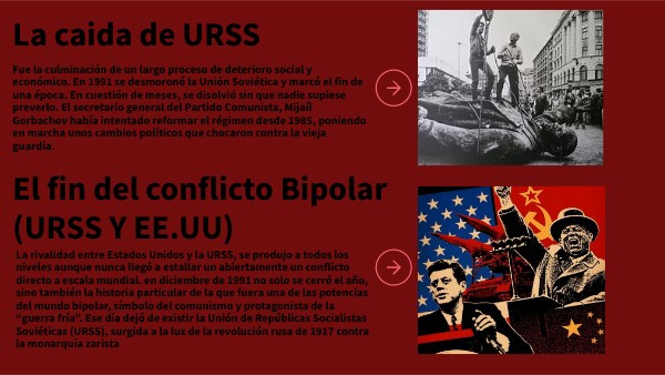 la caída de la URSS y el fin del conflicto bipolar (URSS y EEUU).