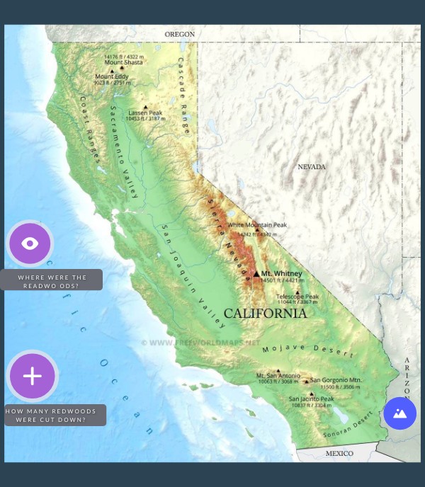 Map of California Redwoods